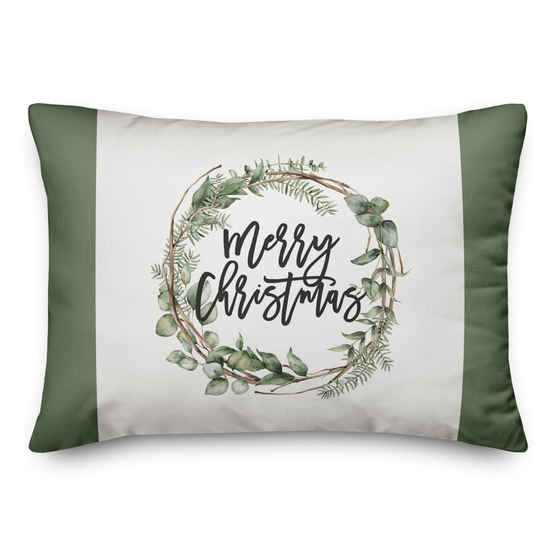  Merry Christmas Wreath Floral Rectangular Throw Cushion