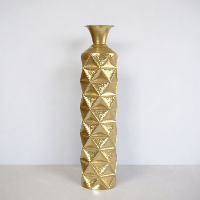 Medhansh Metal Floor Vase, Tall Large Floor Vase with Glittering Triangle Prism Design (Set of 3)