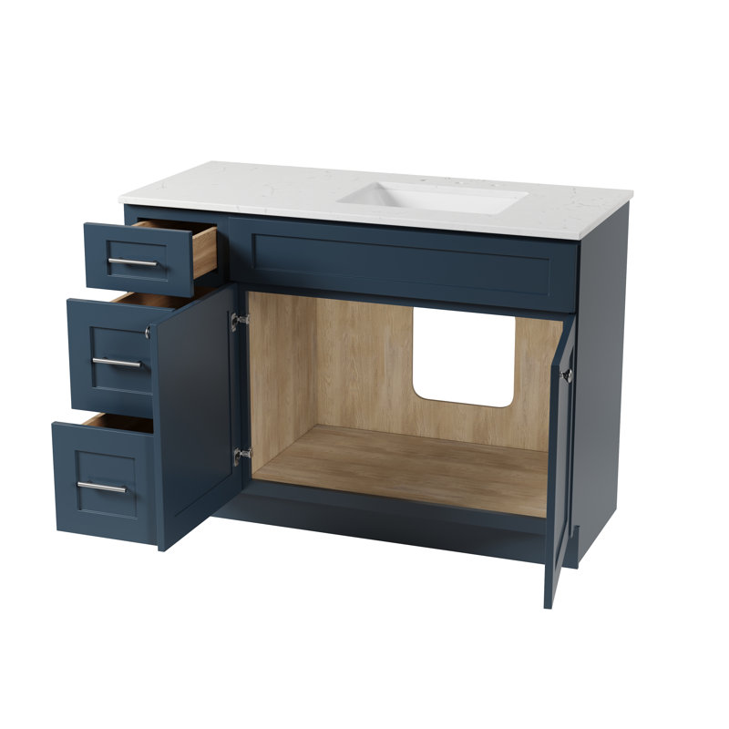 Meuble-lavabo simple avec plateau en quartz Disar, Oui, Bleu
