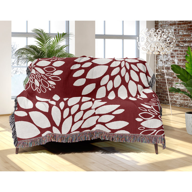 Jeté floral en coton, 50 x 70, Rouge