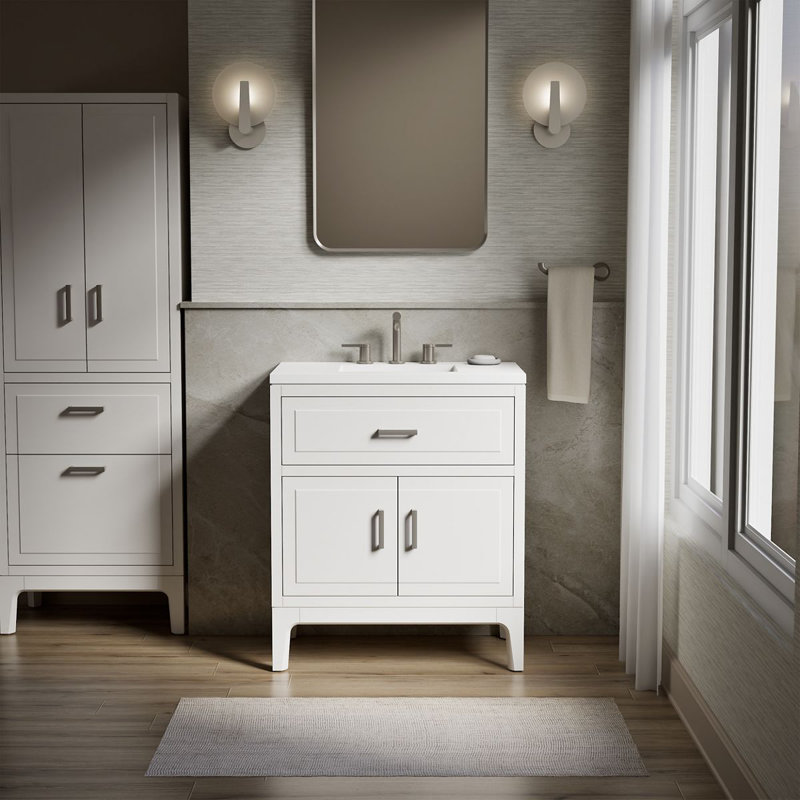 Seer 24" Freestanding Single Bathroom Vanity Cabinet with Sink and Quartz Top, White, 30"
