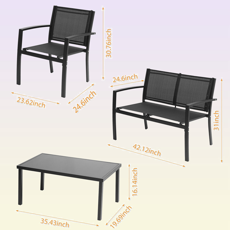 Ensemble de conversation pour patio et jardin 4 pièces
