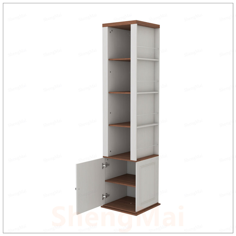 Armoire de rangement rotative à 360 degrés avec miroir pleine longueur, 8 tablettes ouvertes, crochets et 1 porte pour un usage domestique polyvalent