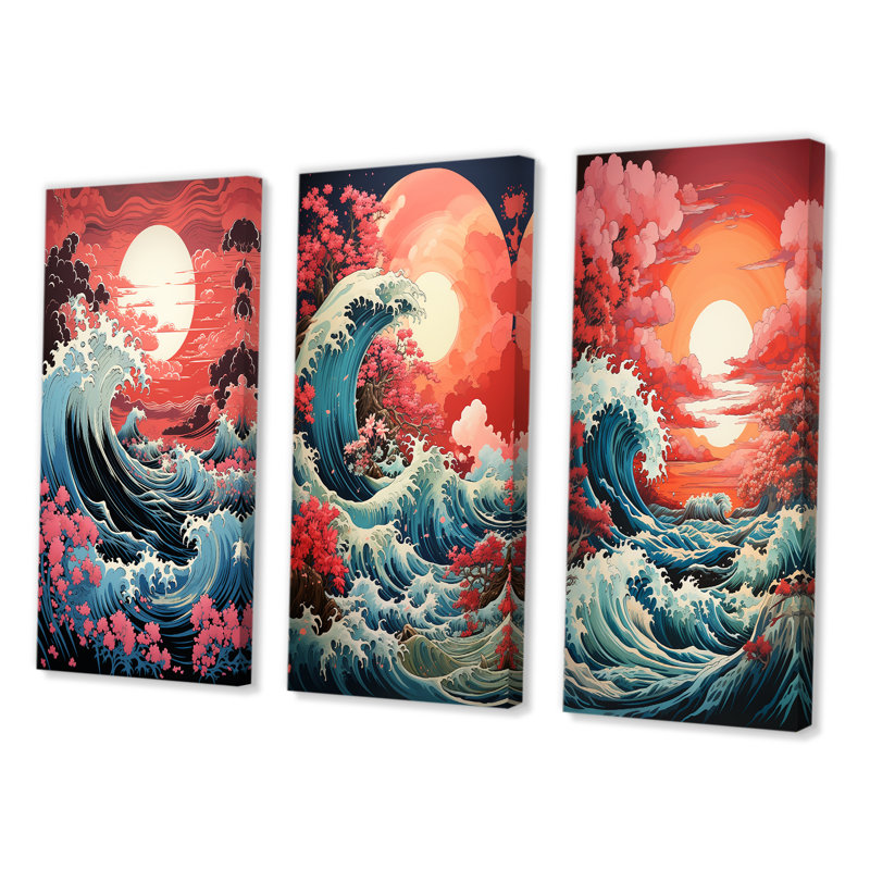 «Dramatic Ocean Waves», 3 pièces sur toile, Toile tendue, H 40 po x l 60 po