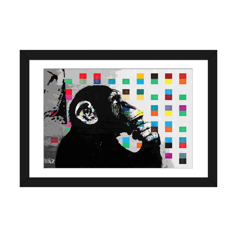 « réfléchis of singe points »-impression sur toile sans cadre, Papier d'art encadré noir, Blanc, H 16 po x l 24 po x P 1 po