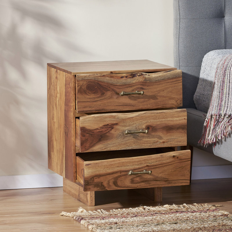 Table de chevet 6 tiroirs en naturel foncé, Individuel