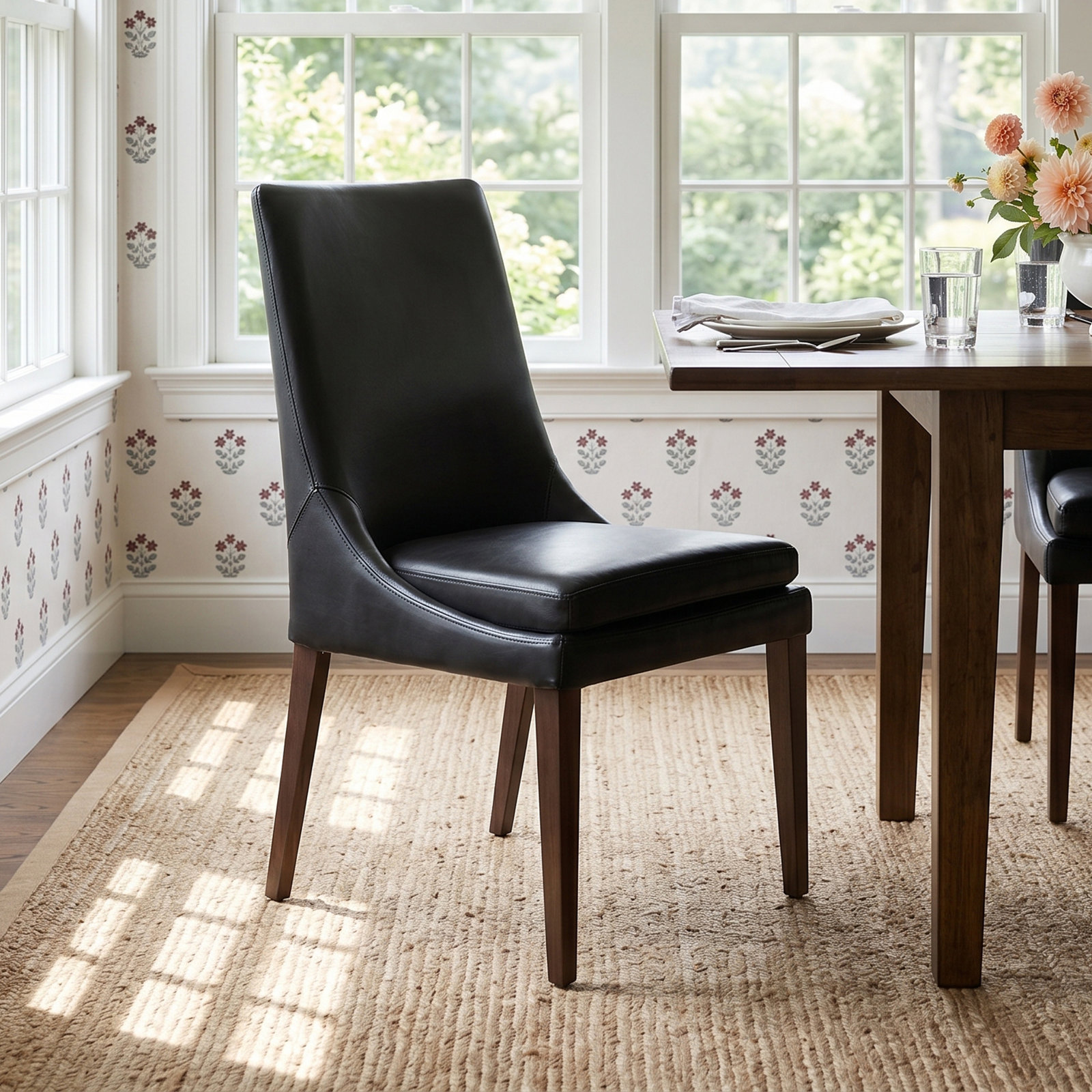 Niara Genuine Leather Parsons Dining Chair, Impression Dark Grey Genuine Leather