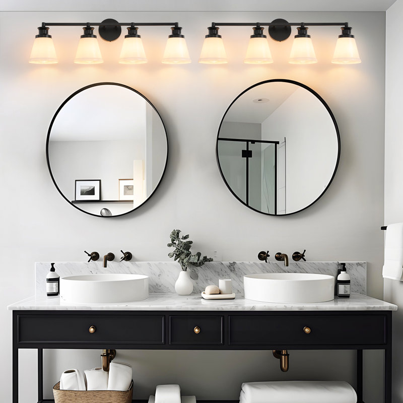 Conchita 4-Light Dimmable Frosted Glass Vanity Light, Matte Black