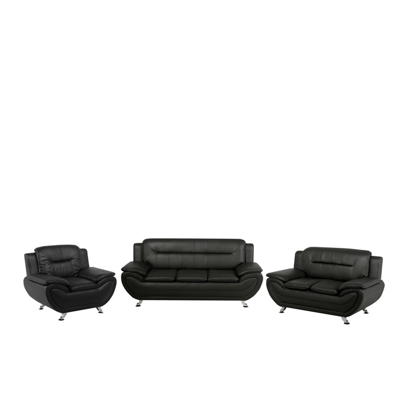 Faux Leather Living Room Set Bundara, Black