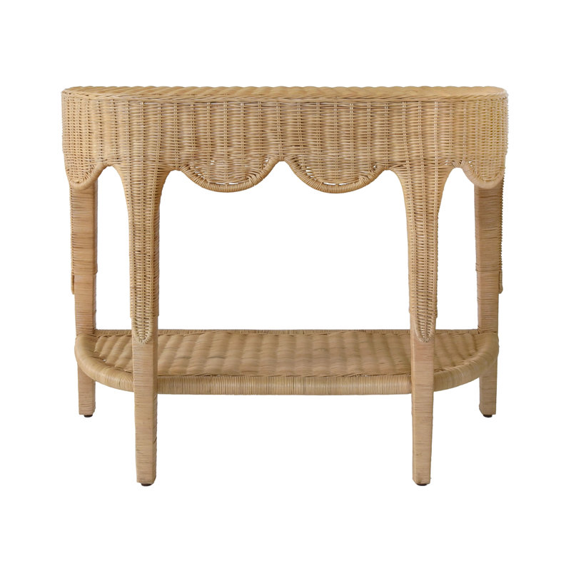 Nude Rattan Scalloped Demilune Hallway Table with Storage