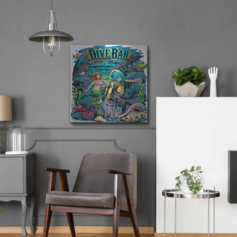 Art mural en métal Breakwater Bay «Dive Bar» par Flyland Designs, H 24 po x l 24 po