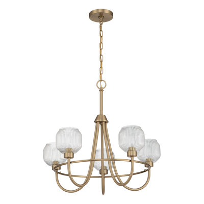 Lustre Folger de 91 cm (36 po) à 4 lumières en laiton antique avec abat-jour en verre côtelé transparent