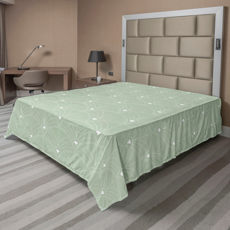 Polyester Floral Flat Sheet, Queen Flat Sheet, Pale Green/White