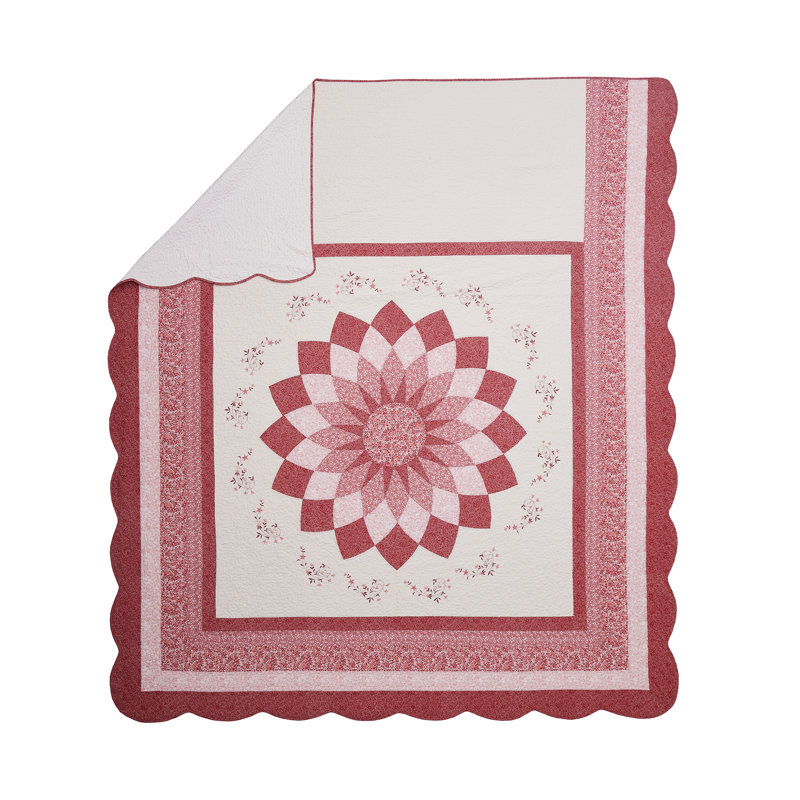 Caroline Floral Embroidered and Pieced Single Bedspread/Coverlet, Queen