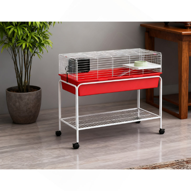 Cage à deux étages amovible pour petits animaux, 39 po x 20,5 po x 36,5 po, rouge, Rouge / Blanc