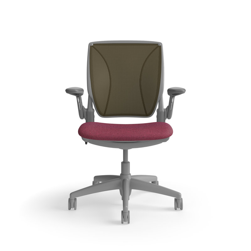 World LM, Ergonomic Task Chair with Poppy Seed Backrest, and  Autumn Upholstered Seat, Gray, Red Fabric, Brown Mesh