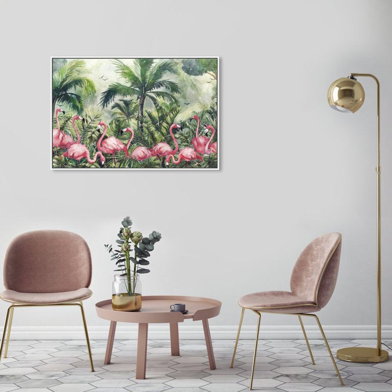 " Doll Memories - Flamingo Tropics " Painting Print, White Framed Canvas, 24" H x 36" W