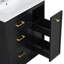 Meuble-lavabo sur pied noir classique 30 po avec 3 tiroirs, rangement double couche et poignées dorées élégantes