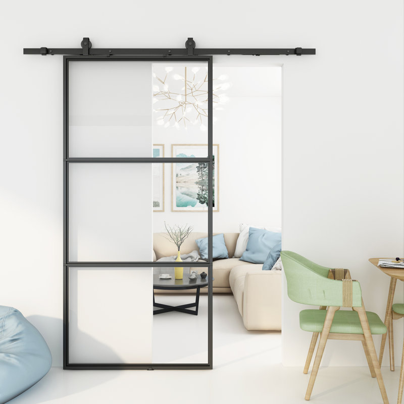 JUBEST Sliding Glass Barn Door with Installation Hardware Kit(Soft Close Included), Clear, 36" x 84"