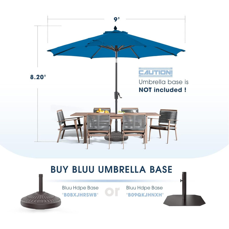 Parasol de marché 6,4 po avec manivelle Khymir, Bleu royal