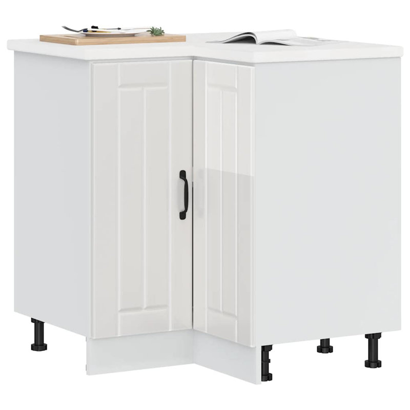 Kitchen Corner Base Cabinet Lucca High Gloss Engineered Wood, High Gloss White