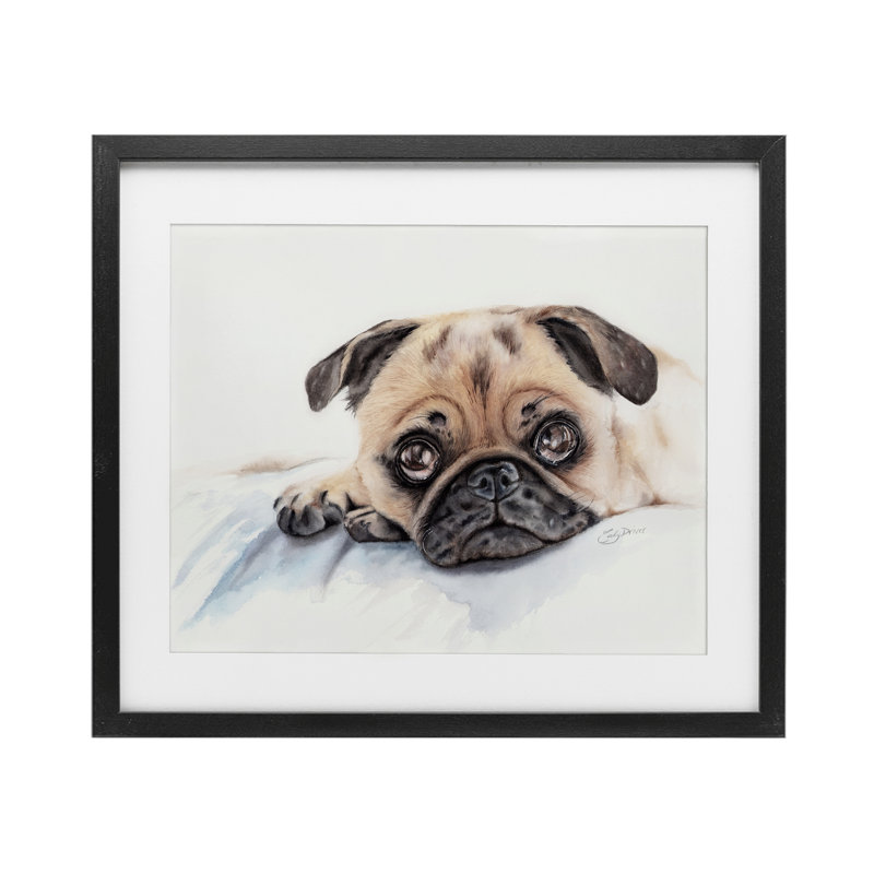 Innocent Pug Relaxing, reproduction encadrée sous verre, conception de Cady, H 13 po x l 16 po, Cadre noir minuit