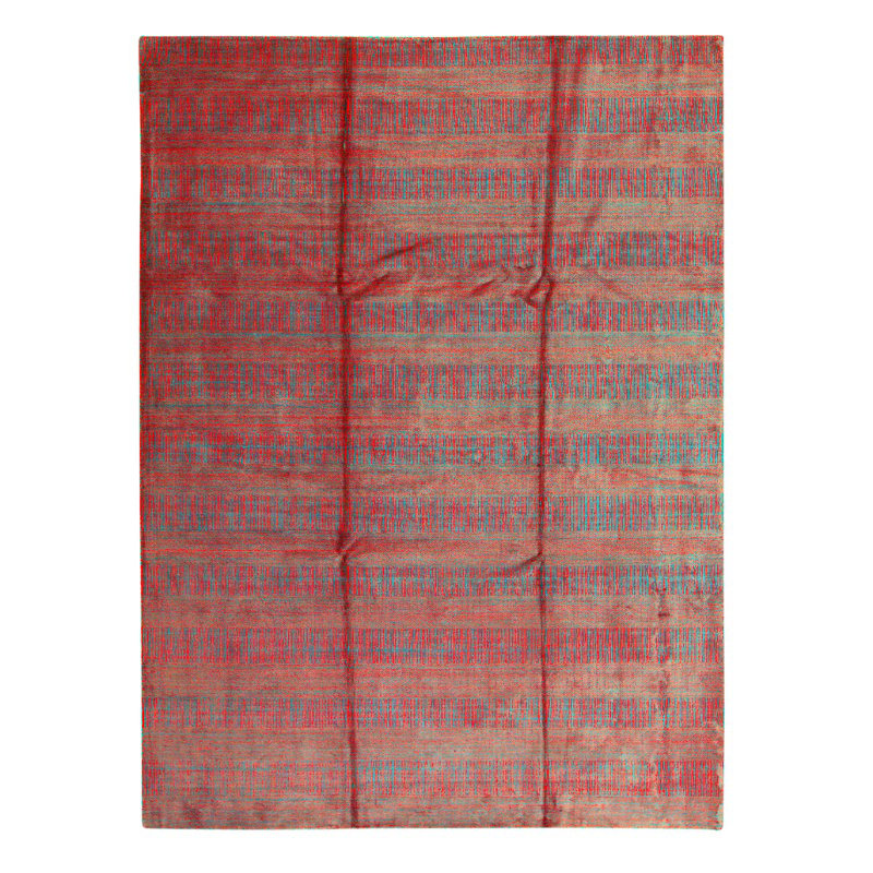 Wool Striped Area Rug in Blue/Red/Rust