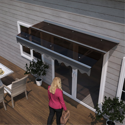 Auvent pour porte de fenêtre 79 po x 34 po, polycarbonate de 0,137 po, supports en aluminium, pour maison en bois, chaleur et résistance, auvent carré de construction avec toit en polycarbonate épais et support en alliage