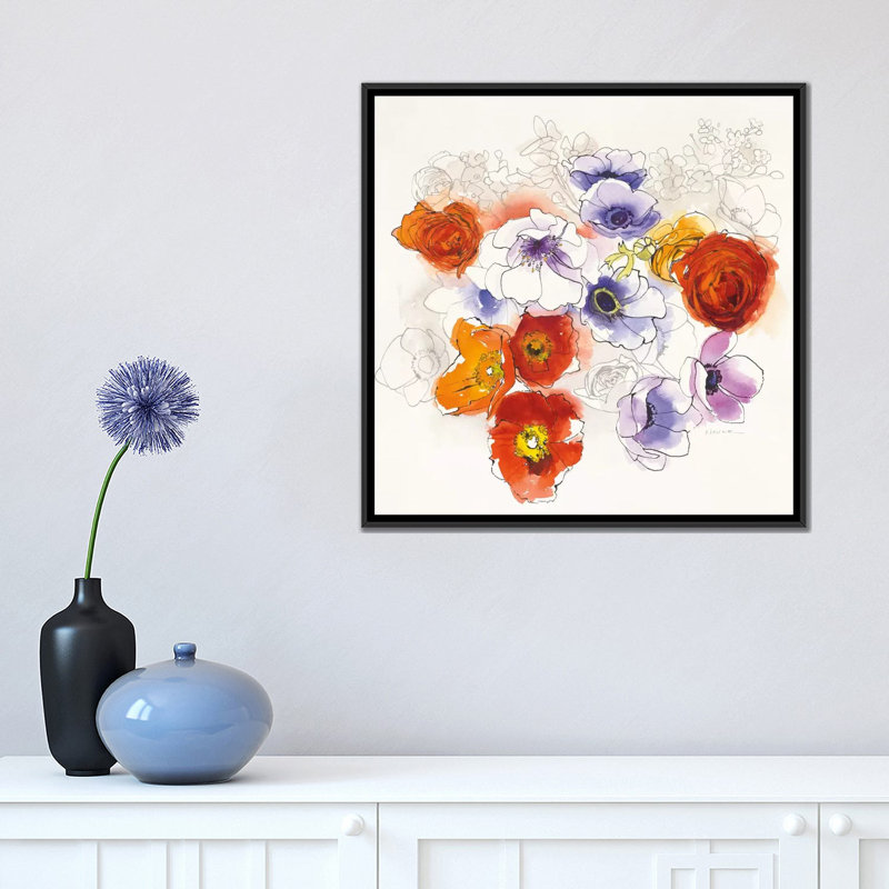 Fleurs spring, impression sur toile tendue, H 18 po x l 18 po x P 1,5 po, Toile encadrée noire, Pas de tapis