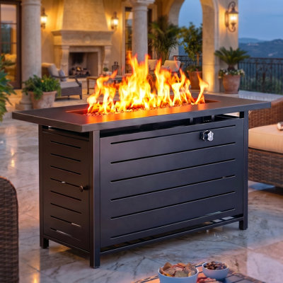 43'' Rectangular  Outdoor Fireplace, 60,000 BTU Propane Fire Pit Stainless Steel Fire Pit Stand  for Outside with Lid and Lava Rock