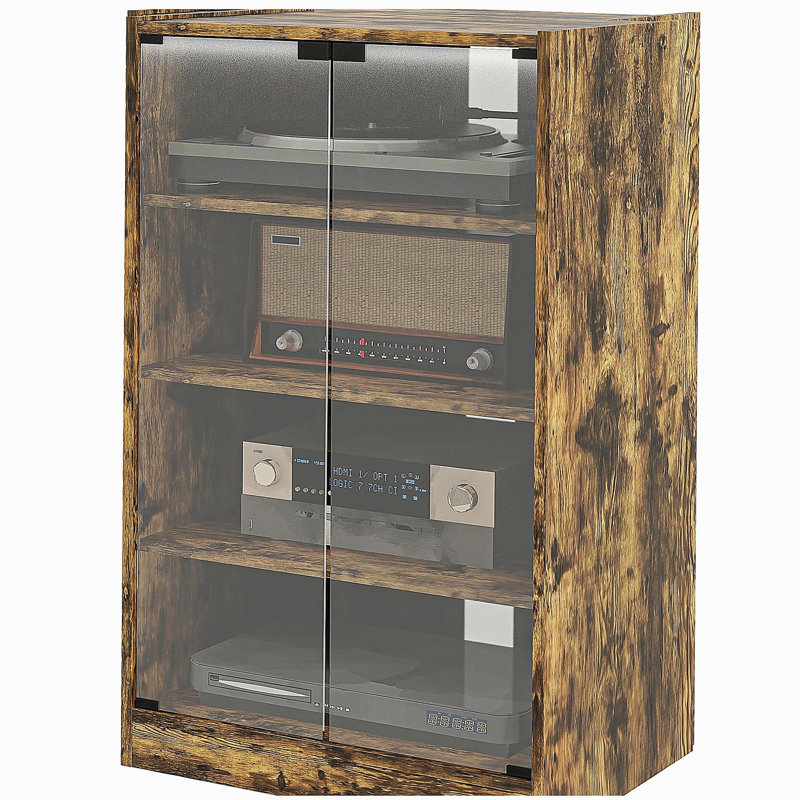 Armoire multimédia HOMcom, armoire stéréo à 4 niveaux, meuble audio-vidéo moderne avec tablettes réglables, portes en verre trempé et gestion des câbles, brun rustique