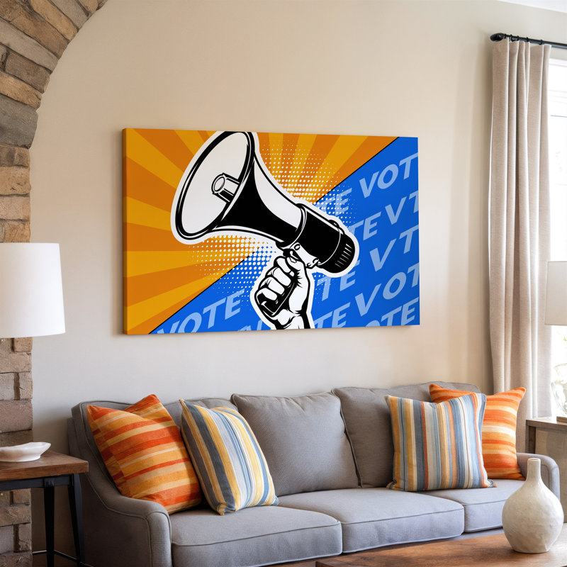 Toile, création d'une conception graphique dynamique et dynamique mettant en vedette un mégaphone classique, H 20" x l 20" 