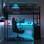 Lit mezzanine simple en métal avec DEL, bureau et 4 tablettes de rangement, noir