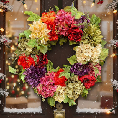 Couronne de fleurs artificielle Printemps Eté Guirlande de Noël Imitation hortensia en plastique 45cm