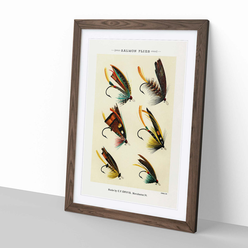 Salmon Fishing Flies Version 2 by Mary Orvis Marbury - Picture Frame Painting Print, 50cm H x 35cm W x 2cm D, Walnut