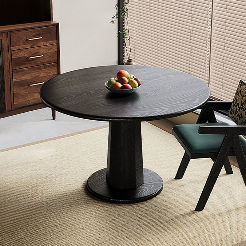 Table de salle à manger ronde noire en bois massif, H 29,53 po x L 35,43 po x l 35,43 po