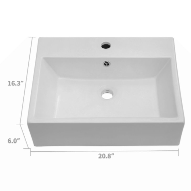 Lavabo de salle de bain mural rectangulaire en céramique 21 "x 16" avec trou de robinet et trop-plein