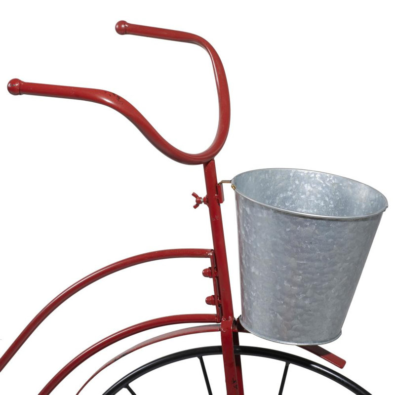 Stiefel Metal Indoor Outdoor Bike Indoor Outdoor Red Plantstand with Silver Basket and Saddle Bag Planters