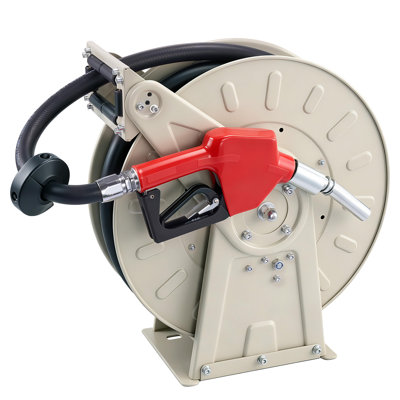 Retractable Fuel Hose Reel, 3/4 inch x 33 ft, Spring-Driven Rewind, 300 PSI, Durable Carbon Steel Frame with Industrial Rubber Hose, Suitable for Diesel and Kerosene