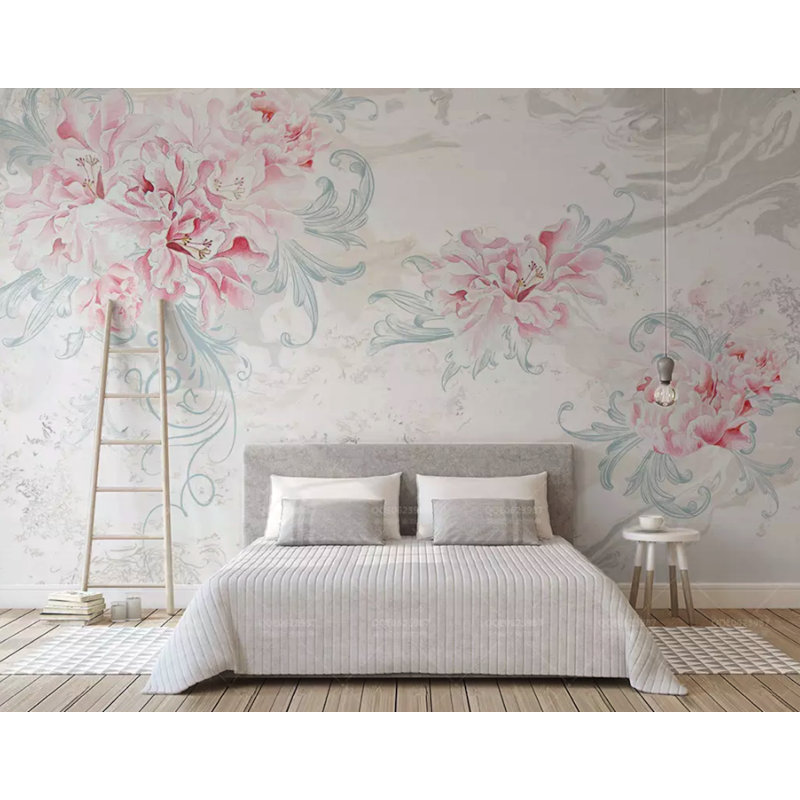 Murale fleurs aquarelle pivoine Stillwater, L 98 po x l 150 po