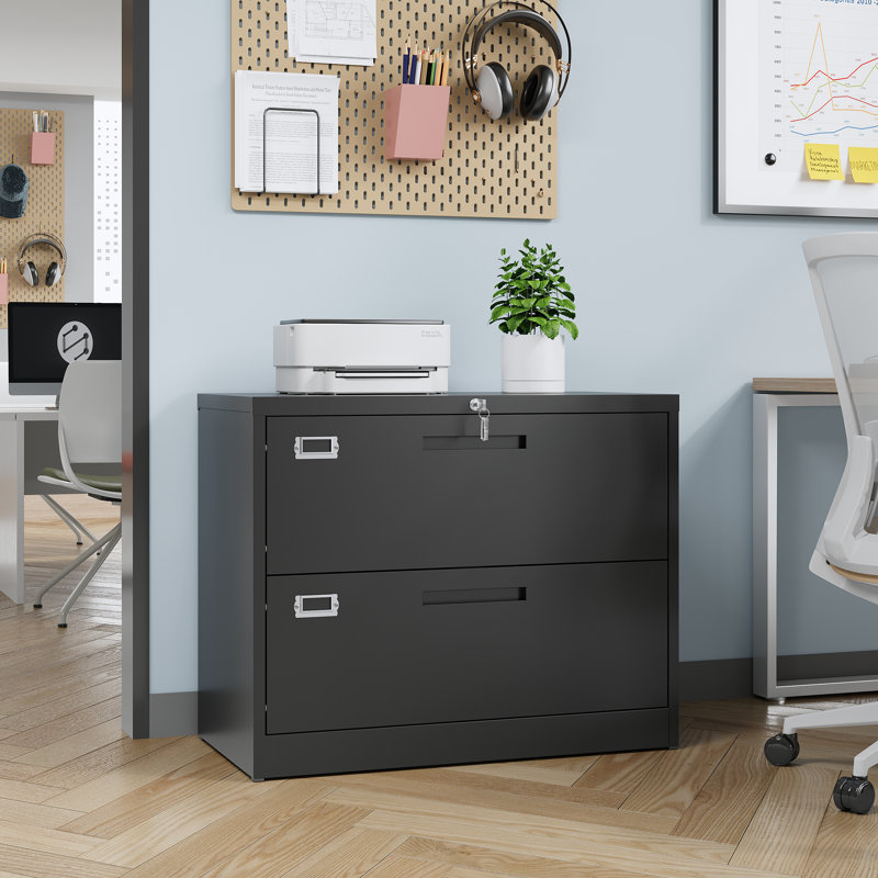 35.43'' Wide 2 -Drawer Steel File Cabinet, Black