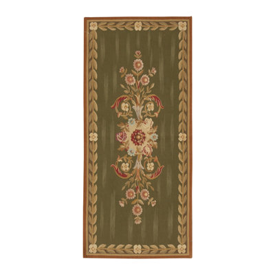 Hand-Knotted High-Quality Green and Brown Runner