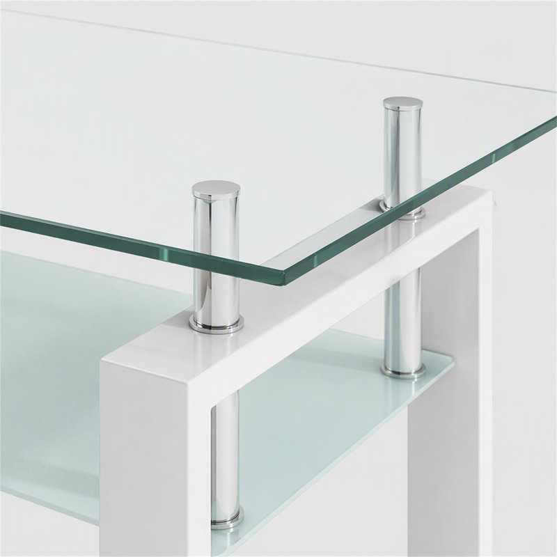 Table basse en verre trempé transparent, H 17,72 po x l 39,37 po x P 21,65 po, Transparent / Blanc