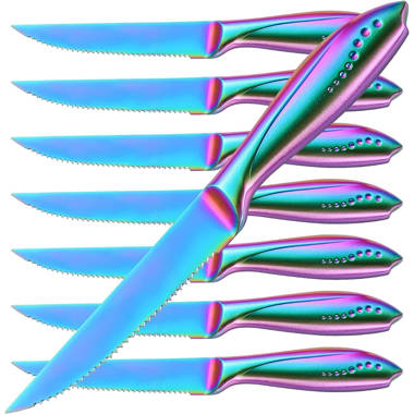 WELLSTAR Rainbow Knife Set 5 Piece, Razor Sharp German Stainless Steel  Blade with Iridescent Titanium Coated, Kiritsuke Santoku Boning Utility  Paring