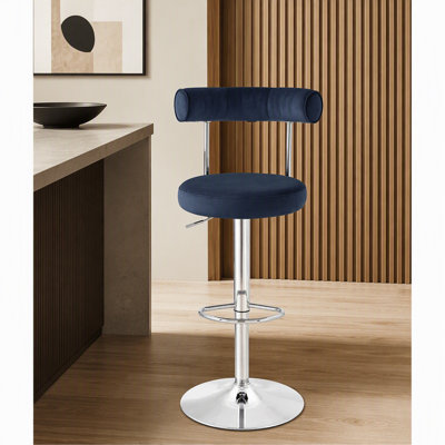 Chaise de bar pivotante rembourrée en velours doux avec pieds chromés argentés - Ensemble de 2 tabourets de bar de salle à manger, de réception et de café