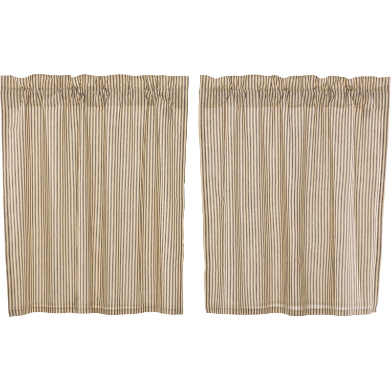 Sawyer Mill Cotton Striped Tailored Cafe Curtain, 72" W x 36" H, Dark Crème/Coal Black