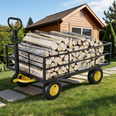 Versatile 1200-Lb Steel Utility Cart, Folding Sides & 13-Inch Tires for Yard Work