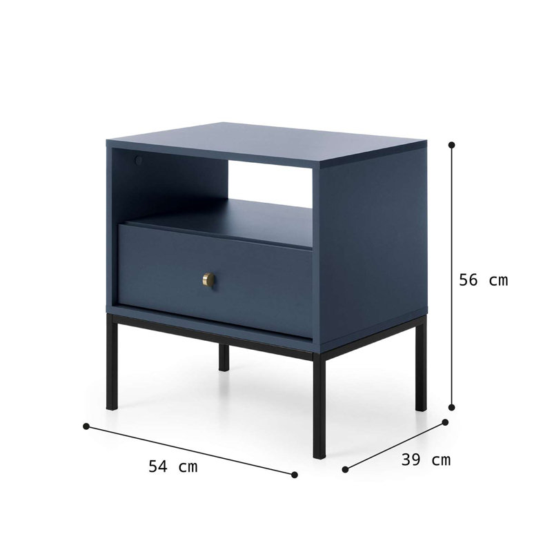 Armadillo 54cm W Manufactured Wood Bedside Table, Navy Blue