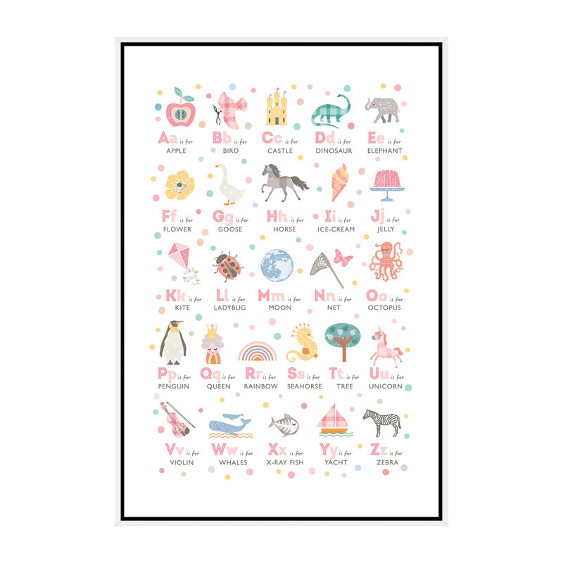 «Girls Alphabet», reproduction d'impression, Toile blanche encadrée, H 60 po x l 40po x P 1,5 po, Pas de tapis