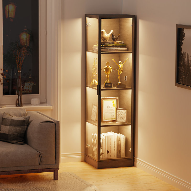 Vitrine de coin à 4 niveaux avec éclairage 3 couleurs, vitrine pour salle de jeux, chambre à coucher, Noir